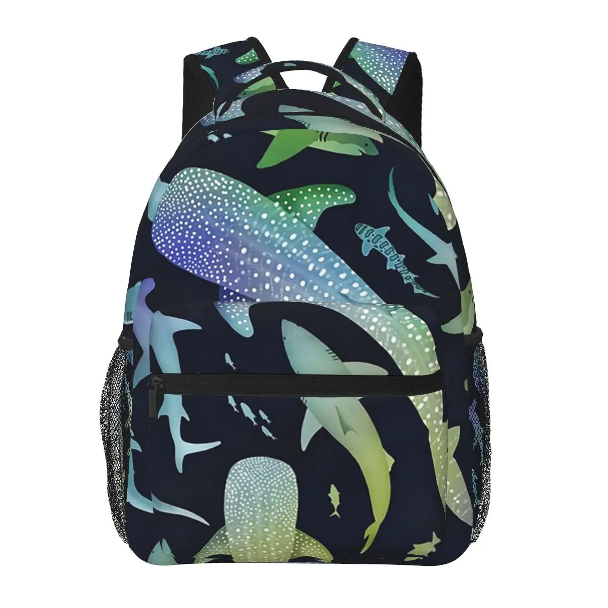 

Blue And Green Watercolor Shark Ocean Blue Backpack Hot Sale Daypack Kids BookBag School Bag Shoulder Bags for Men Women