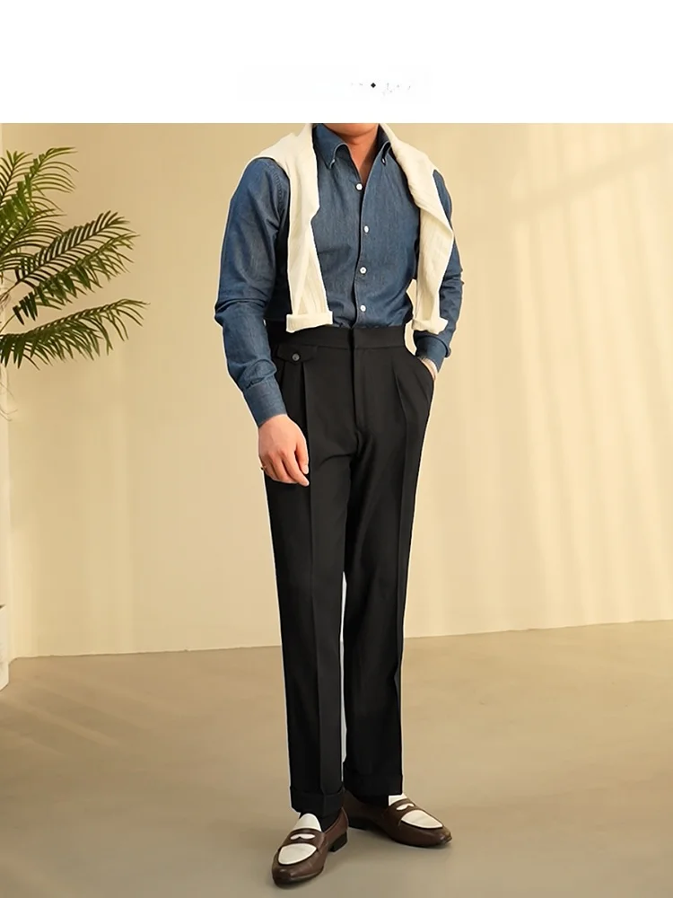 

High Waist Slim Fit Casual Men's Pants New Faion Naples Sle Busin Leisure Long Trousers Spring Season Polyester Fiber