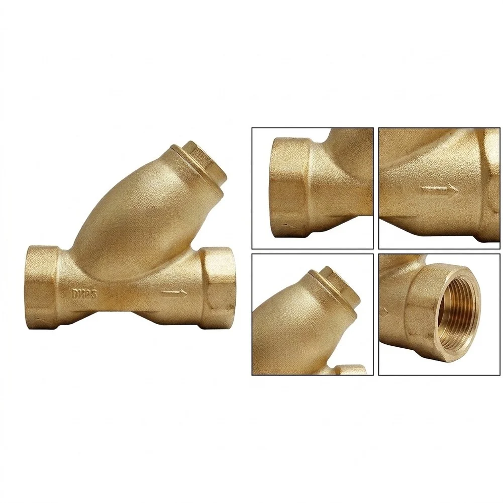 DN32 Brass Filtration Valve with Stainless Steel Screen for Use in Water Circulation Systems for HVAC and Heating Sources