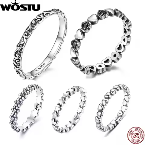 WOSTU Hot Sale 100% 925 Sterling Silver Styles Stackable Ring Party Finger Wedding Rings For Women Original Fashion Jewelry Gift