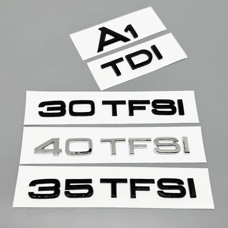 forA1 TDI TFSI 30TFSI 35TFSI 40TFSI Chrome Glossy Black ABS Car Sticker Rear Trunk Logo Emblem Numbers Letters