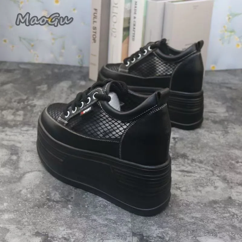 Tenis De Mujer Women's Mesh Platform Sneakers Breathable Lace-Up Hidden Wedge Shoes High Heel Chunky Casual Summer Кроссовки - view 6