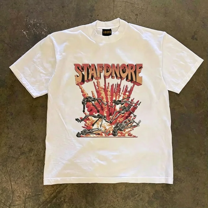 Loose Fit Cotton T-Shirt Short Sleeve Double Thread 3A260g American Retro Style Unisex Breathable Summer Fashion round Neck