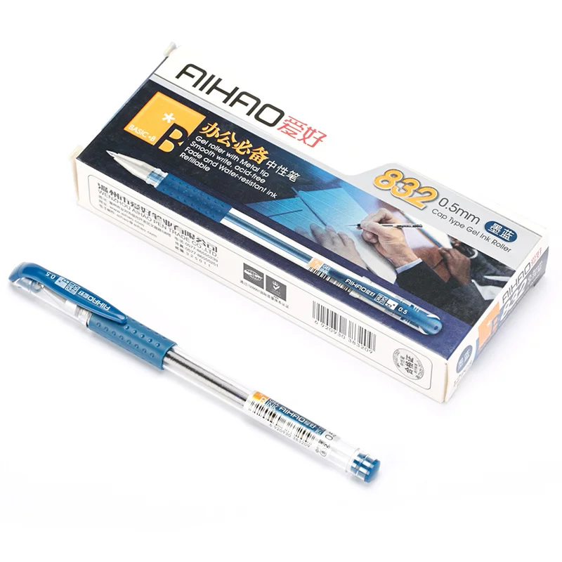 Imagem -02 - Conjunto Aihao 832 0.5 mm Preto Azul Escuro Gel Rolo com Ponta de Metal Suave Escrever Escola Material de Escritório 12 Peças