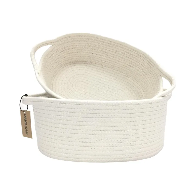 Eco-friendly small woven storage basket foldable modern design, cotton rope handle ideal for closet shelf organization