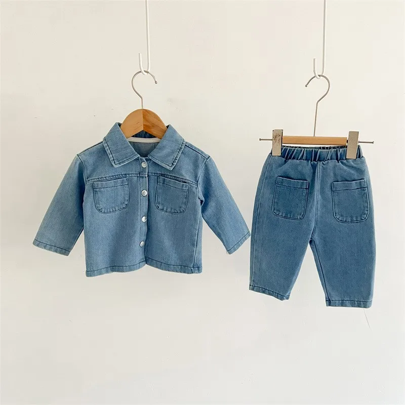 Fashion Baby Girl Boy Cotton Denim Clothes Set Shirt+Pant 2PCS Infant Toddler Child Jeans Suit Spring Autumn Baby Clothes 0-5Y