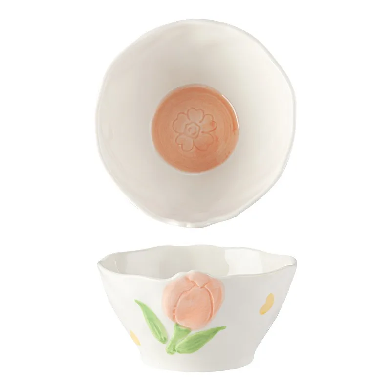 

Small fresh hand-painted ceramic Chaozhou tableware set, tulip cute plate, household rice soup bowl high value