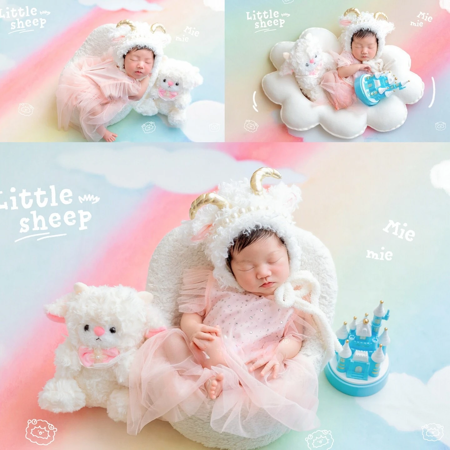 Newborn Photography Props 2026 Sheep Lamp Year Backdrop Outfit Cloud Poser Cute Doll Set for Baby Studio Photoshoot Decors