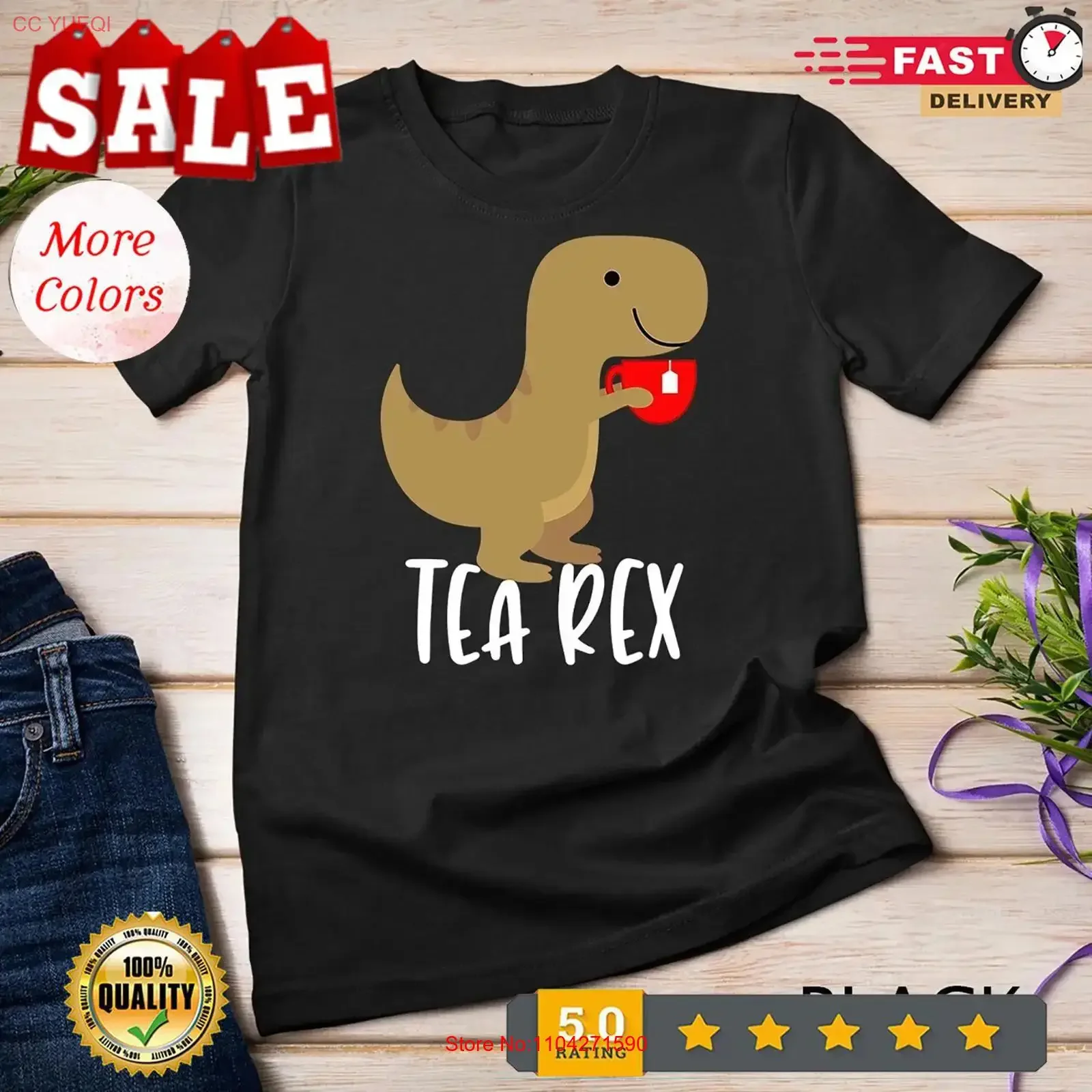 Tea Rex T Shirt Funny Cute Tyrannosaurus Dino  vintage Washed Stylish fashion designer clothes Casual Slightly streetwear Soft