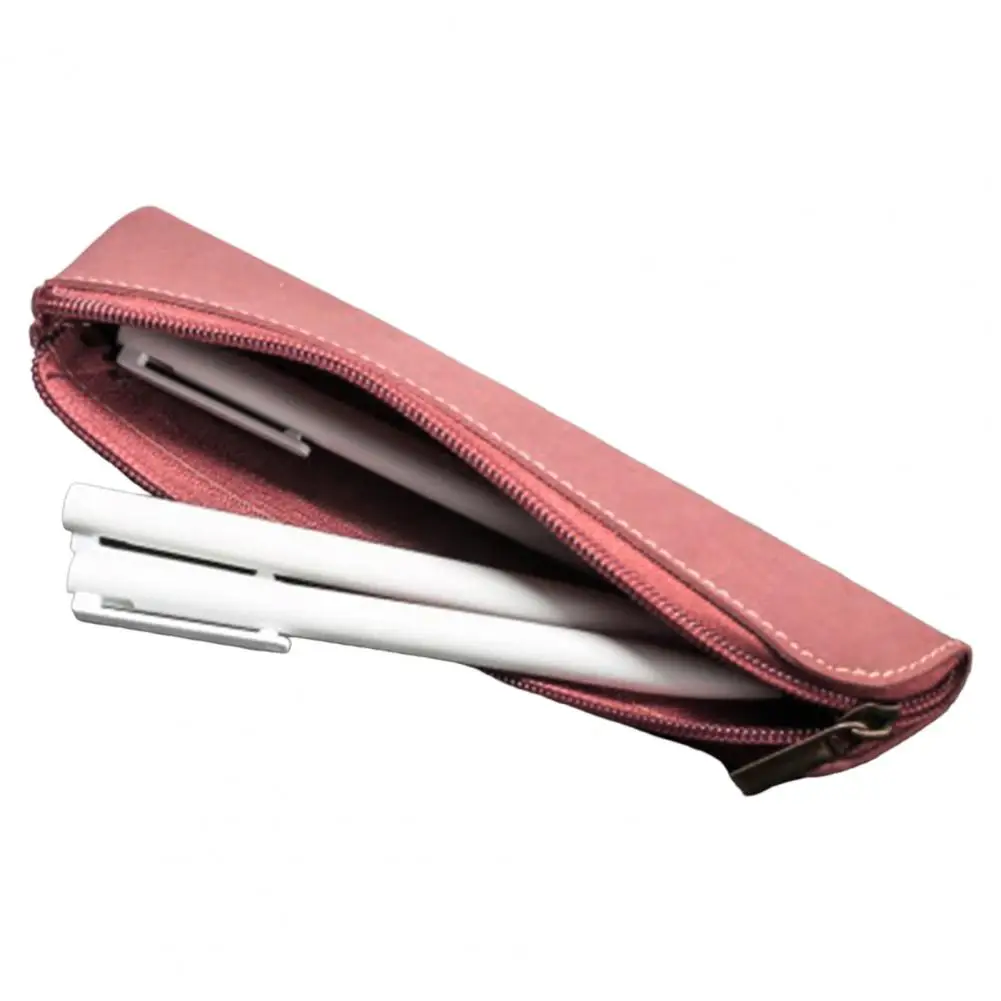 Pencil Bag Office Supplies Versatile Faux Leather Pencil Holder Retro Style Zipper Pouch for Students Portable for Office
