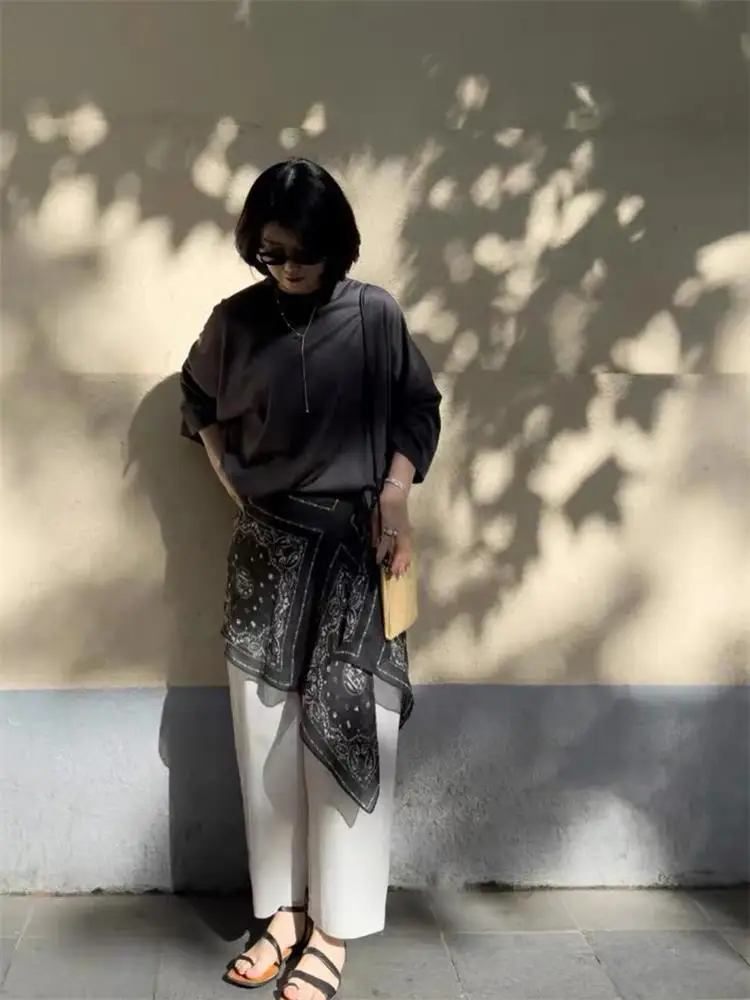 Printed Frock Skirt Korean Style High Waist A-Line Casual Wear Non-Elastic Printed One-Piece Sweatshirt Overlap Autumn Winter...