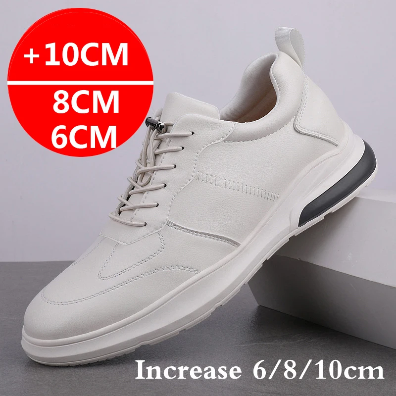 Sneakers Men Elevator Shoes Fashion Soft Leather Heightening Shoes For Men Hidden Heels 10CM 8CM 6CM Sports Casual Height Shoes