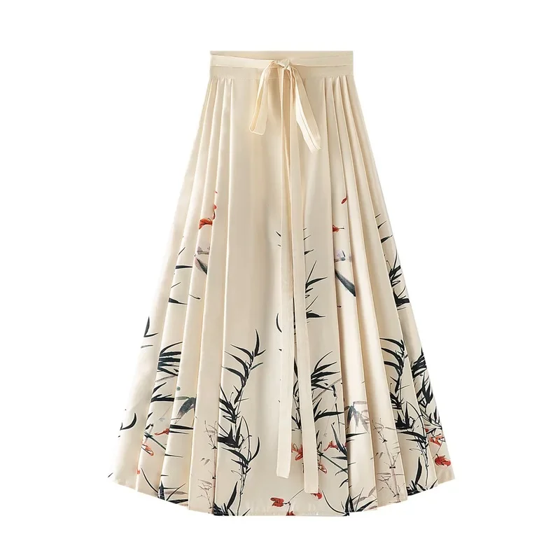 

Chinese Style Women's Skirts 2024 New Spring/summer Prints High Waist Loose Vintage Korean Skirt A-LINE Clothing Sales