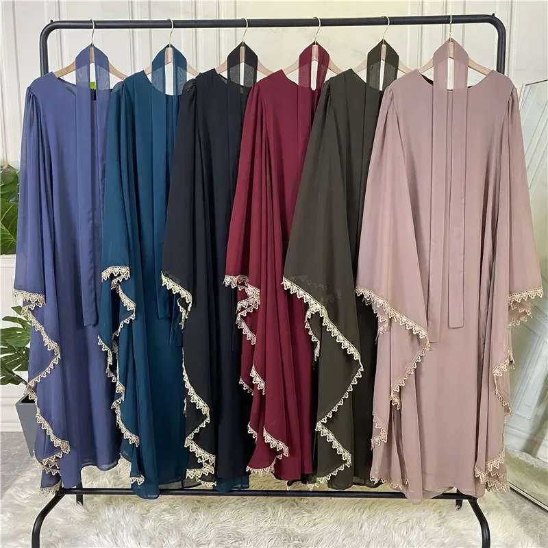 Women Eid Muslim Dress Abaya Ramadan Morocco Dresses Dubai Abayas Kaftan Vestidos Arab Long Robe Lace Patchwork Belt Modest