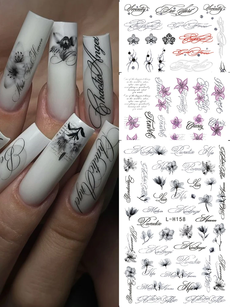 2/3 Stück Punk-Stil Englische Buchstaben Nagelaufkleber Gotische Künstlerische Beschriftung Nagelcharms Y2K Metallische Retro-Buchstaben Nageldekoration