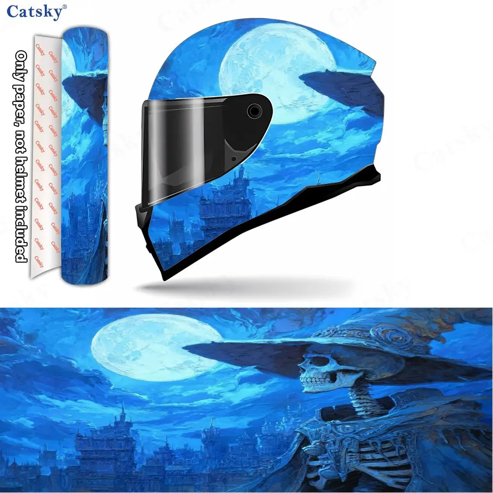 

Blue Night Moon Skeleton Motorcycle Helmet Sticker, Self-adhesive Waterproof Helmet Decoration, Universal Motorcycle Helmet Acce