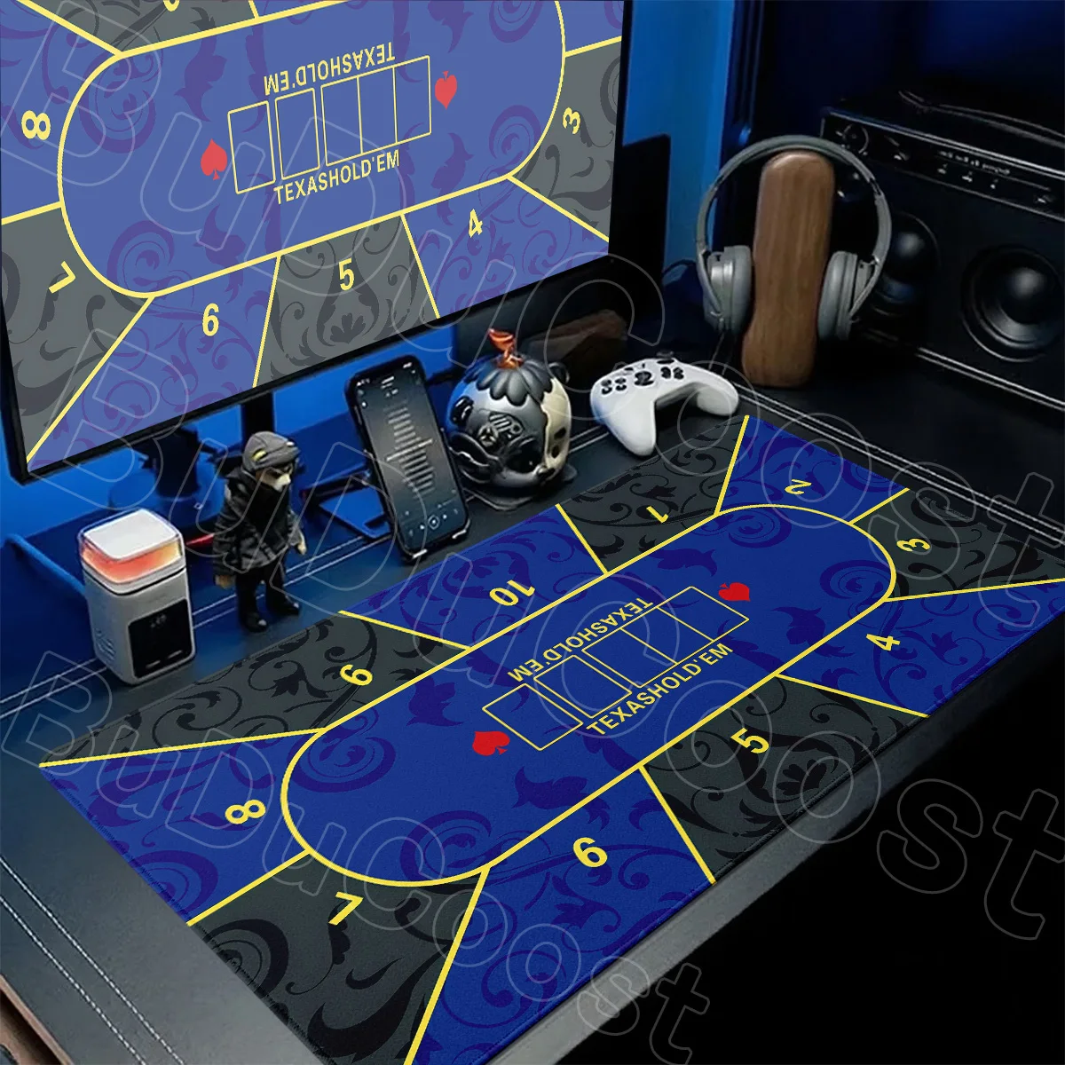 Texas Hold'em Rubber Anti-slip PC Mouse Pads Portable Durable Stitch Edge Deskmat for Poker Entertainment Computer Office Gaming