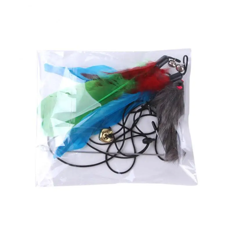 Mouse Cat Stick Door Hanging Adhesive Hook Interactive Funny Cats Play Exercise Cat Scratch Rope With Bell Retractable Mouse Toy