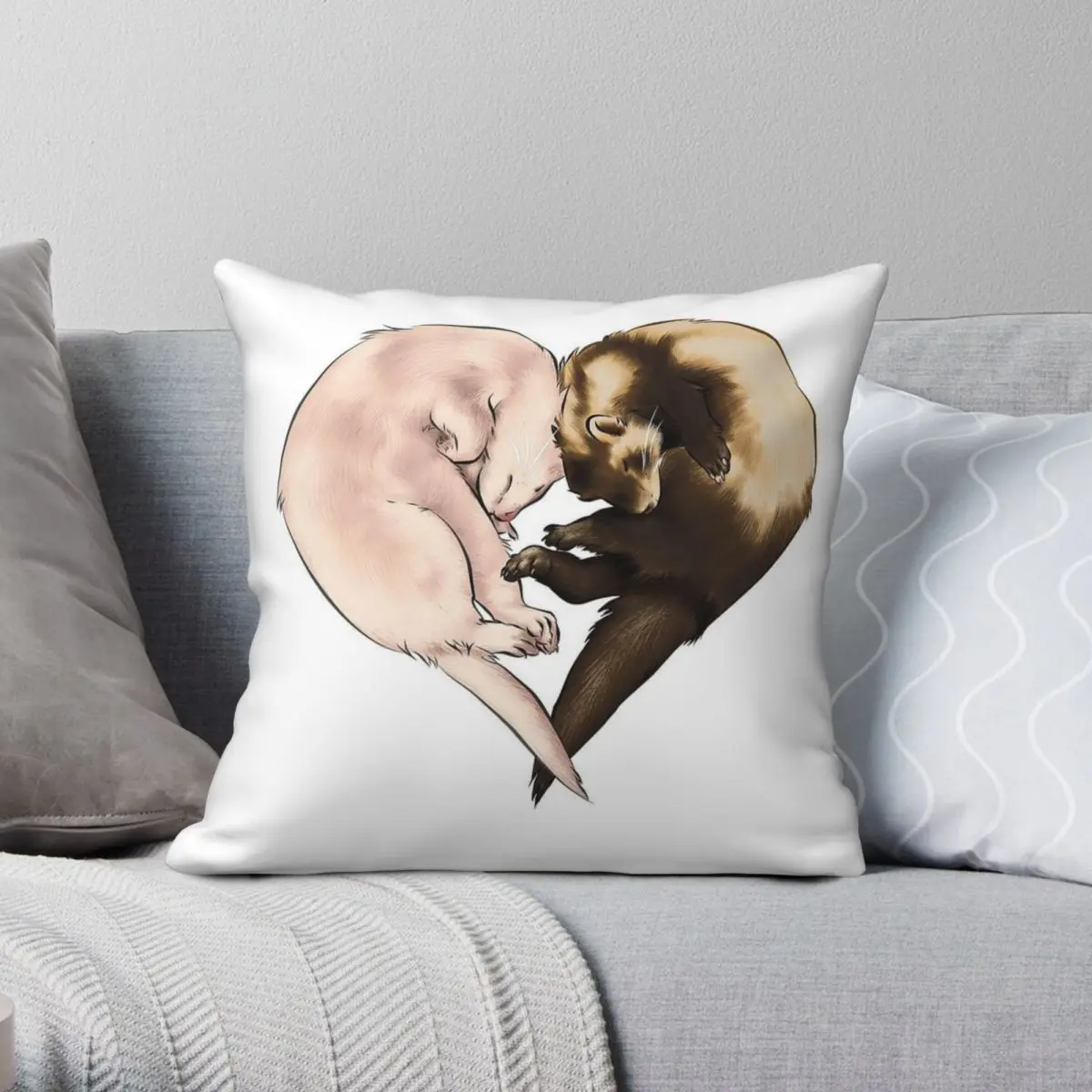 Ferret Love Square Pillowcase Polyester Linen Velvet Creative Zip Decor Sofa Seater Cushion Cover