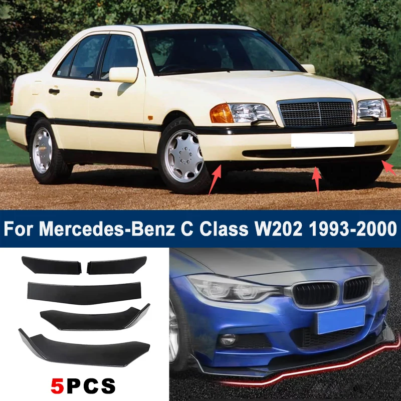Adjustable 5Pcs Sectional Front Spoiler Lip For Mercedes-Benz C Class W202 1993-2000 Front Bumper Splitter Sport Body Kit