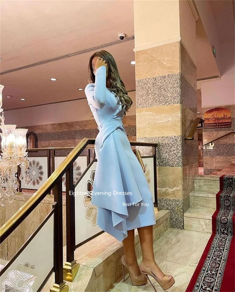 Eightree Sky Blue Elegant Prom Dresses Satin Long Sleeves Mermaid Dubai Evening Dress for Wedding Party Women 2024 Abendkleider