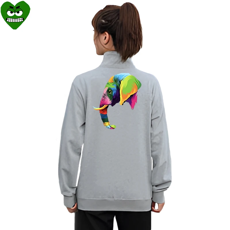 Break Egg Women Jacket Cotton Cartoon Teeth Embroidery Elephant Print Collar Zipper Pocket Wool Fit Casual Autumn Jacket