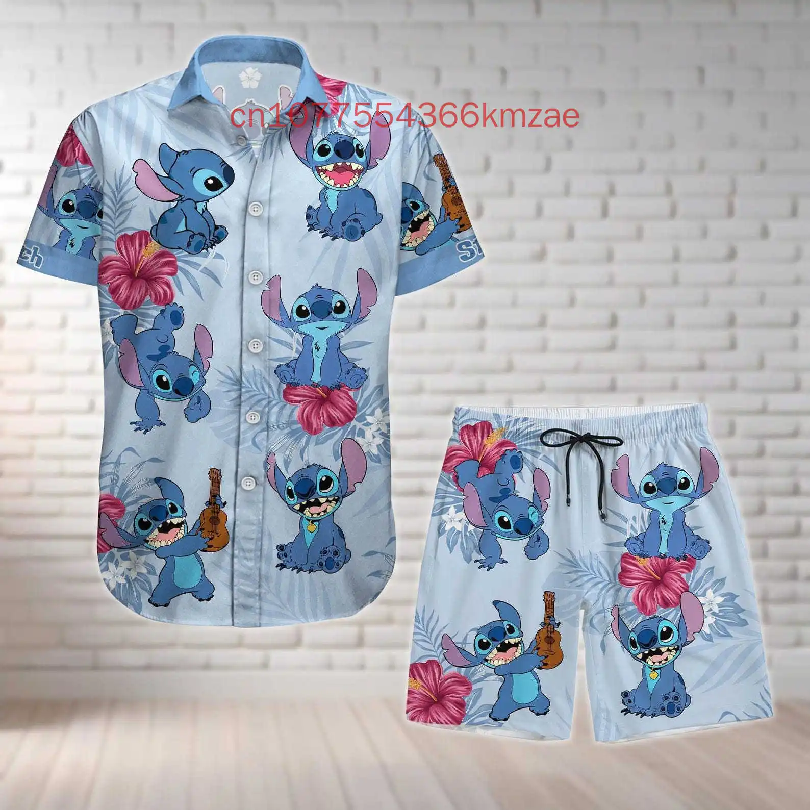 Stitchเสื้อฮาวายและกางเกงขาสั้นพิมพ์3D 2025 ใหม่Disneyฤดูร้อนวันหยุดสบายๆและแฟชั่นStreetเสื้อแขนสั้นชุด