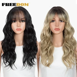 FREEDOM Synthetic Lace Front Wigs For Black Women Long Ombre Blonde Body Wave Lace Wig With Bangs Heat Resistant Cosplay Wig