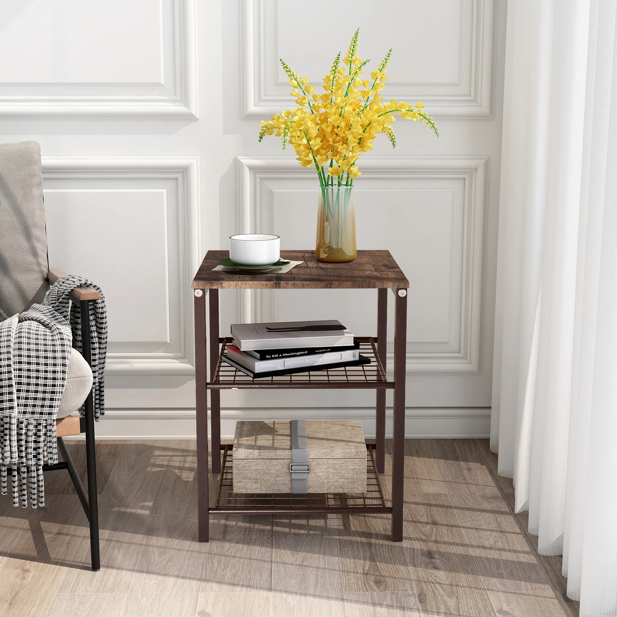 

3 Tier Coffee Table Side Table Bedside Table with Wheeled Storage Rack for Bedroom Kitchen, Living Room and Office,
