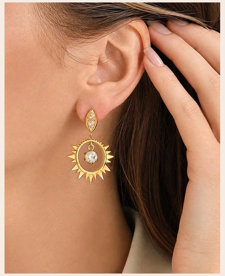 Zirkonia-Charm Sonnen-Tropfen-Ohrringe für Frauen Edelstahl Zarte Himmlische Ästhetik Schmuck Hypoallergen – Detail 2