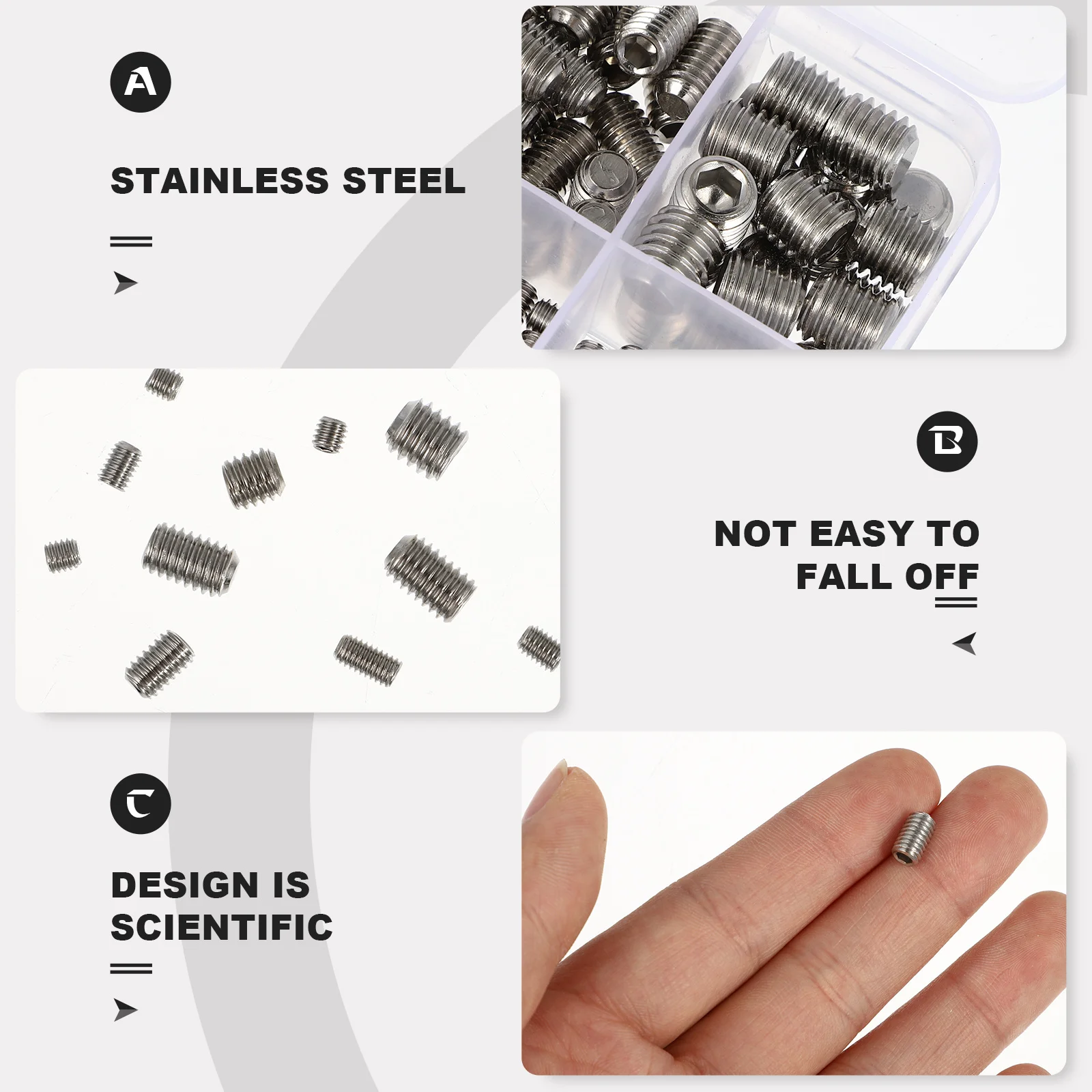

200Pcs Stainless Steel Headless Screws Durable Hex Grub Screws Fastening Set for Maintenance and Repair Head Screw