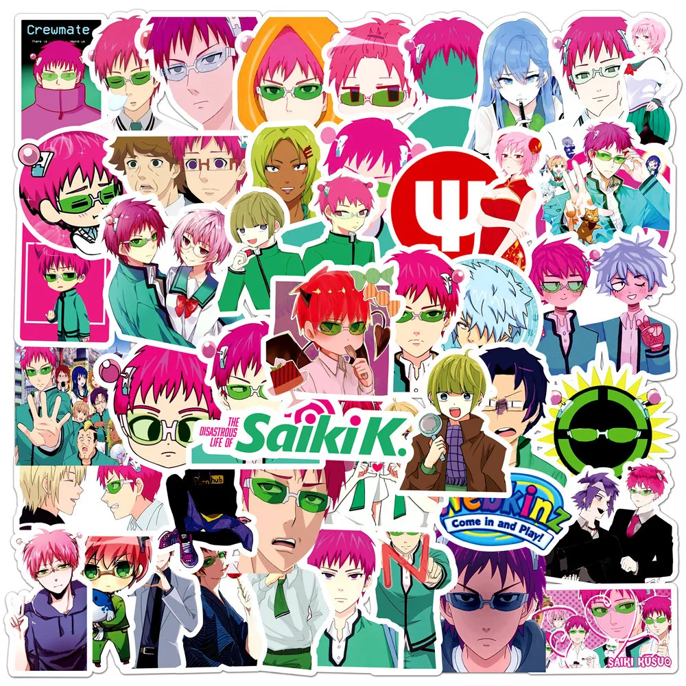 50Pcs Cartoon Fun Saiki Kusuo Anime The Disastrous Life of Saiki K Stickers Doodle DIY Water Cup Laptop Scooter Sticker