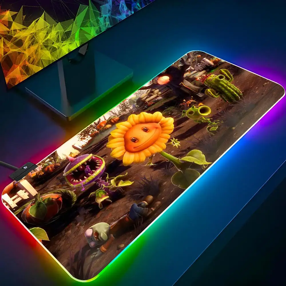 P-Plants vs Z-Zombies Mouse Pad Keyboard LED RGB Pc Gamer Glowing Rubber mause pad  Cute Cartoon Gaming Computer Boys Girls Frie