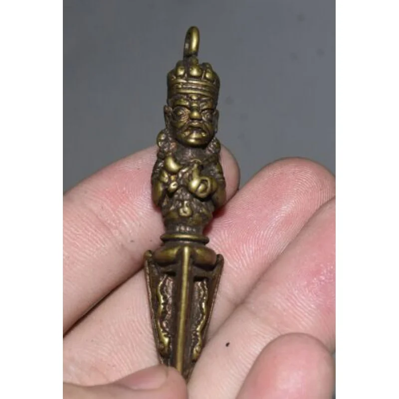 Old Tibet Bronze Vajrapani Chana Dorje Mahakala Buddha Head Faqi Amulet Pendant