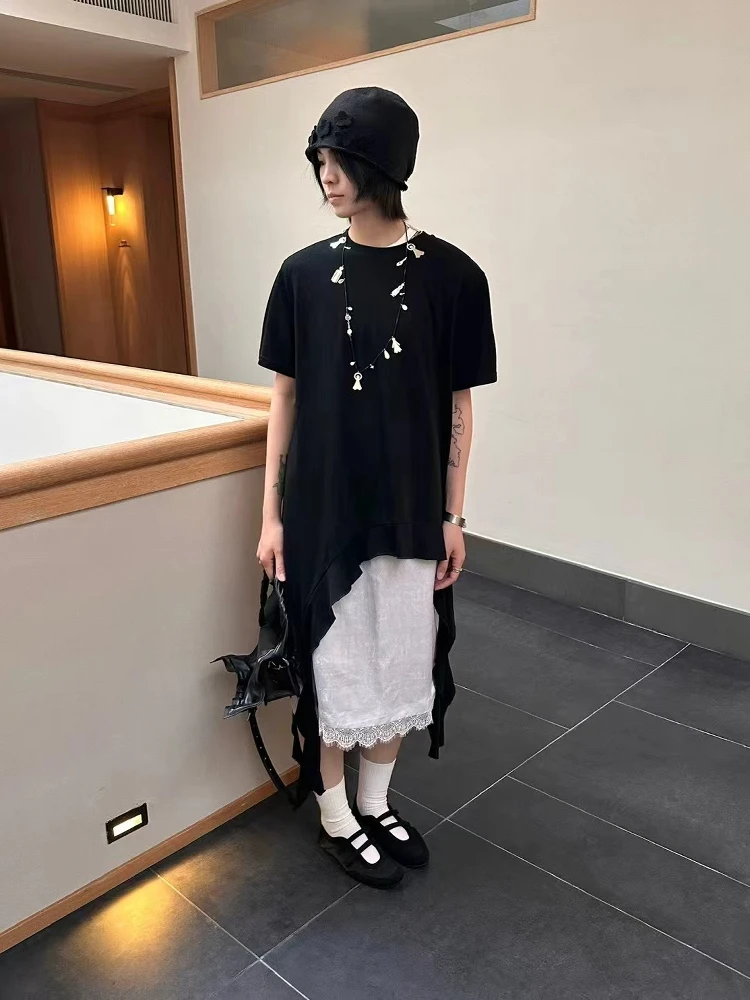 

Простая асимметричная свободная футболка Babesle с оборками, повседневный женский летний топ в стиле Сеул