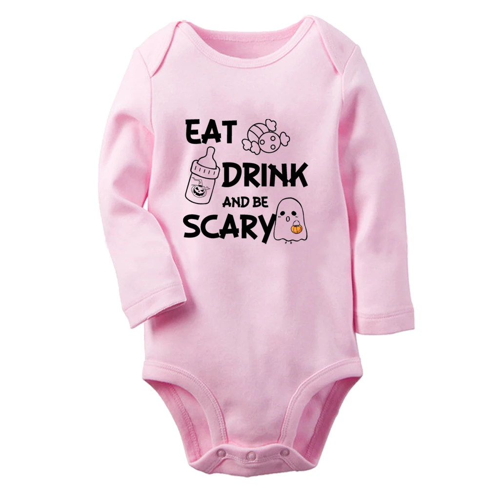 Eat Drink And Be Scary Fun Halloween Graphic Baby Bodysuit Cute Boys Girls Rompers Infant Long Sleeves Jumpsuit Newborn Clothes