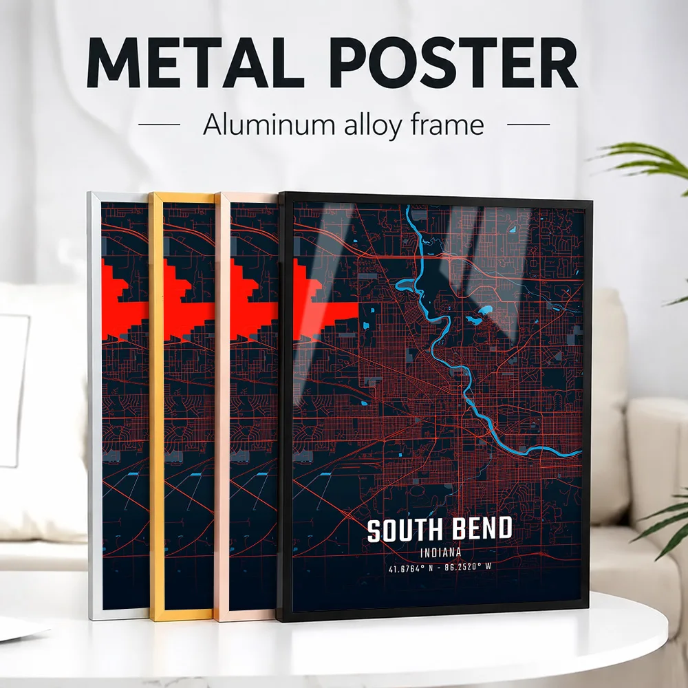 South Bend Indiana City Map Framed Aluminum Metal Poster Customized Photo Retro Travel Style Wall Art For Lounge Birthday Gift