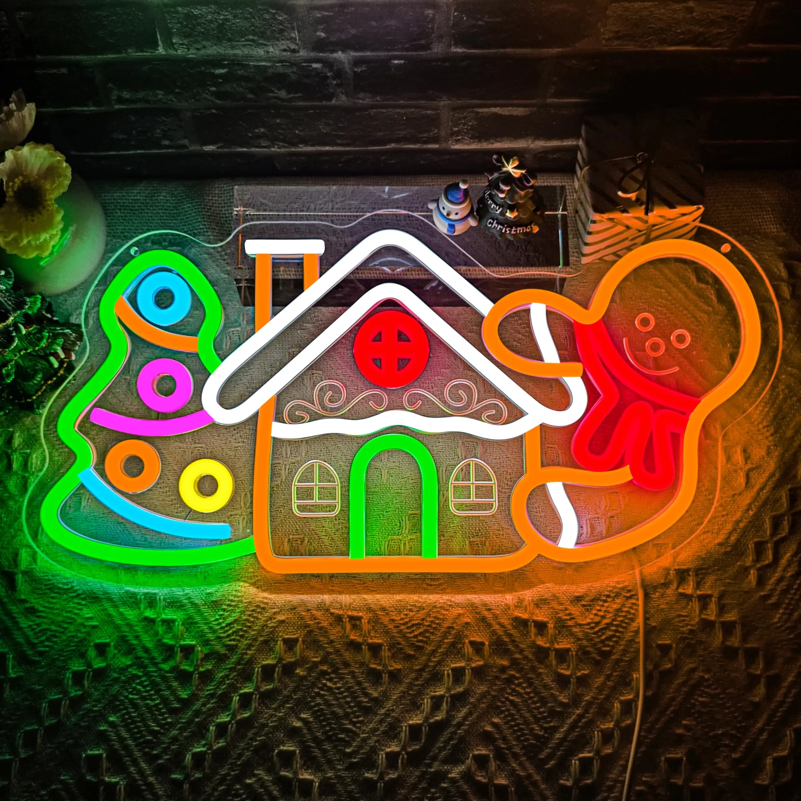 

Пряничные домики, неоновая вывеска с регулируемой яркостью, рождественская елка, светящаяся вывеска, настенный декор для спальни, гостиной, дома, подарок на рождественскую вечеринку