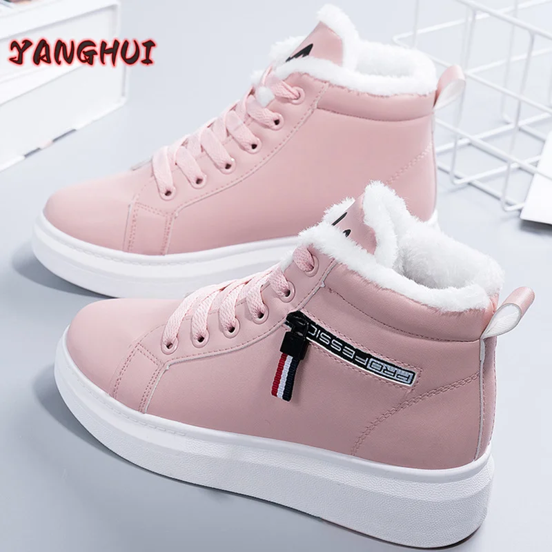 2022 Winter New Plush Round Toe Thick Soled Sneakers Women\'s Waterproof Comfortable Warm Snow Boots Light Outdoor Large Shoes