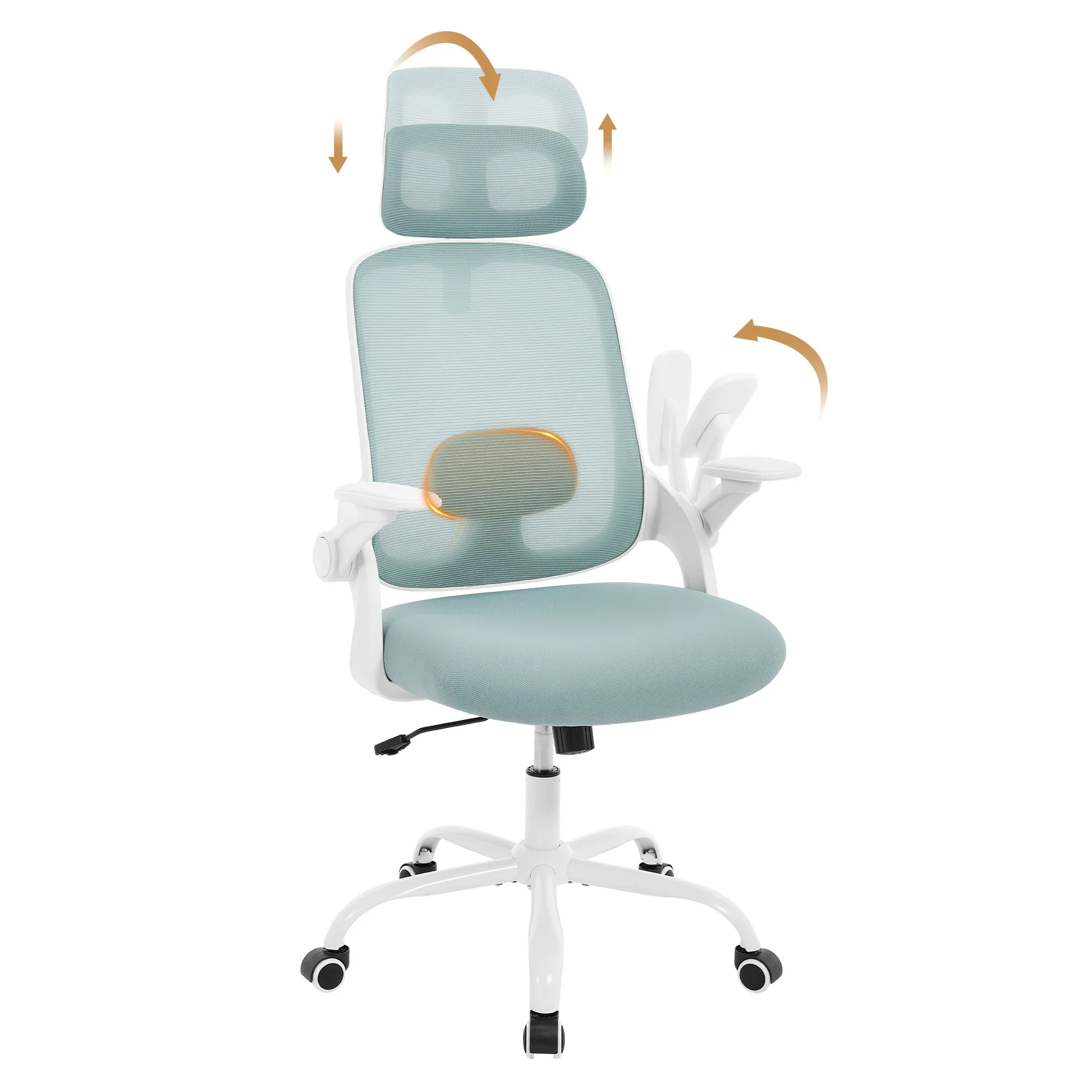 WOLTU Ergonomischer Bürostuhl aus Netzstoff, anhebbarer Gaming-Stuhl, drehbarer Computerstuhl mit Kopfstütze, verstellbare Lendenwirbelstütze, hohe Rückenlehne – Detail 21