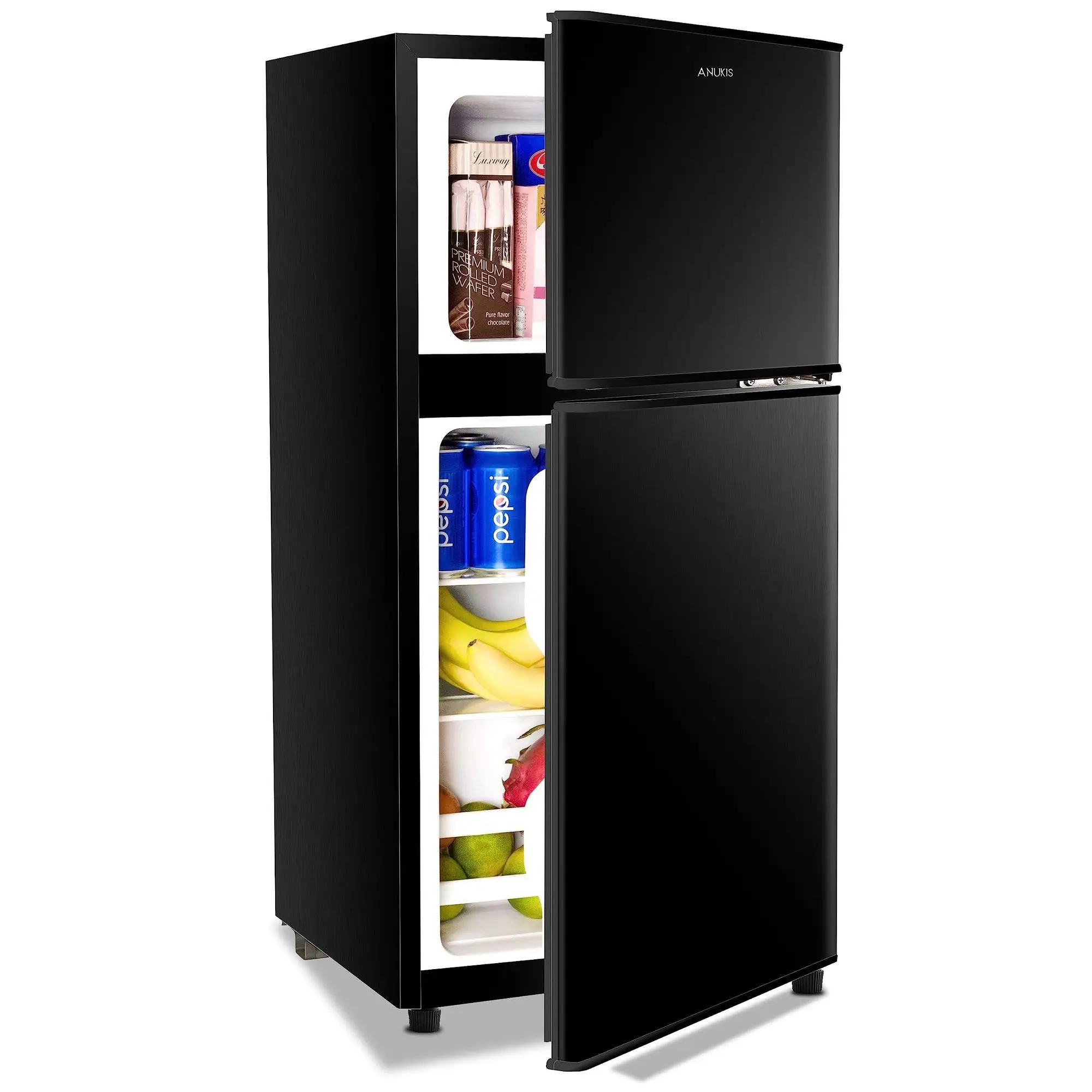 Compact 2-Door Mini Fridge Freezer 3.5 Cu.Ft With Removable Shelves Auto-Defrost Black Color Steel Plate For Kitchen Dorm