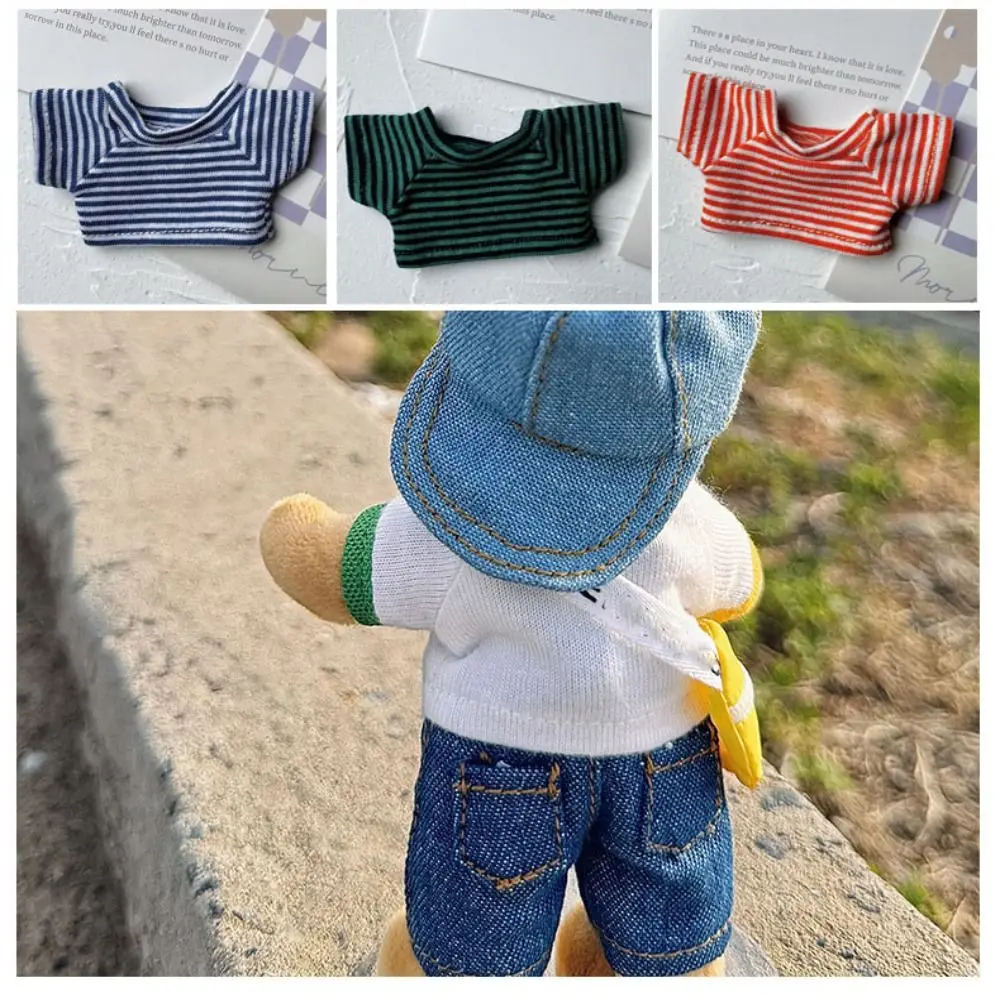 Roupas de boneca de algodão, 8 cores, 10cm, roupa casual, camiseta listrada, mini roupas, tops para brinquedos de pelúcia de algodão, boneca ídolo, blusa