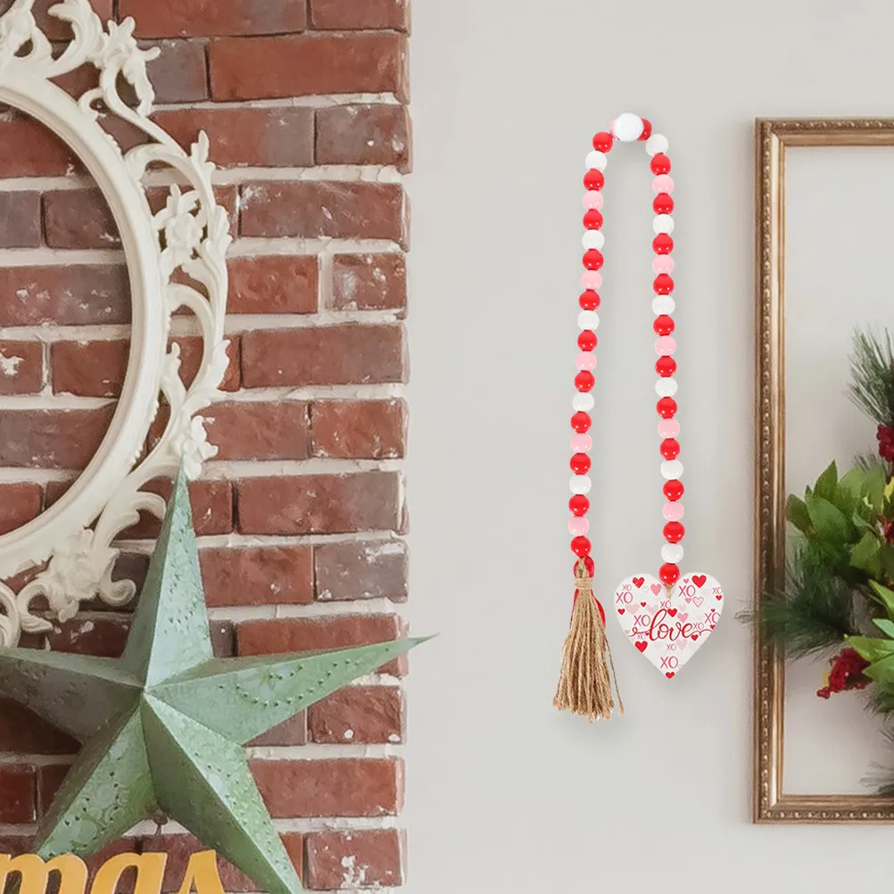 2Pcs Wooden Bead Garland Valentine Decor Rustic Hanging Beaded String for Glass Vase Bottle Lamp Lantern Tiered Tray Door Home