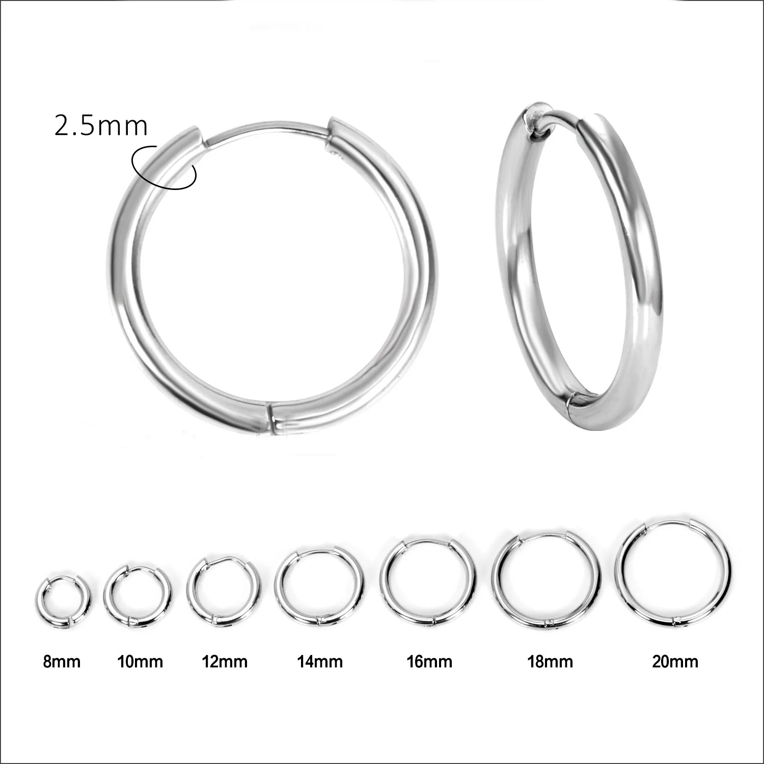 Simple Various Sizes Stainless Steel Round Circle Hoops Earrings For Women Man Gold Color Lobe Tragus Ear Piercing Jewelry