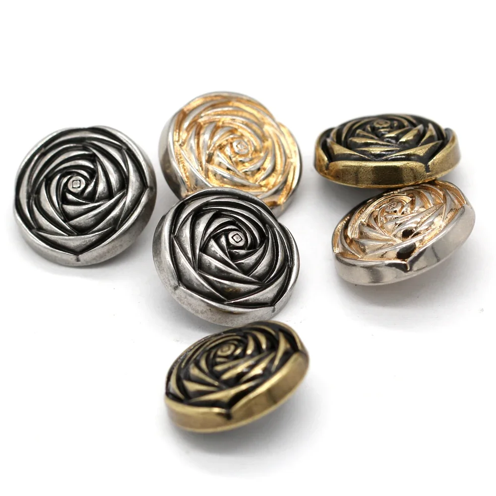 HENGC 15/20/23mm Rose Flower Gold Metal Buttons for Sewing Vintage Women Coat Suit Sweaters DIY Crafts Decorative Button