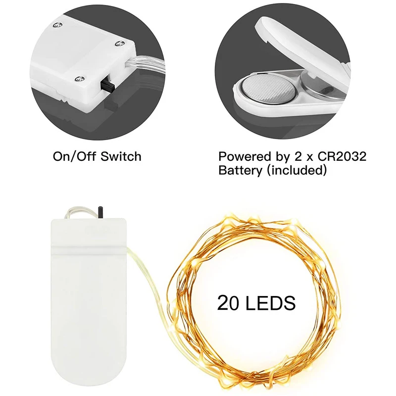 20er Pack LED-Lichterketten batterie betrieben, 3,3 Fuß 20 LED Kupferdraht warmweiß Glühwürmchen Glas Lichter, wasserdichte Lichter