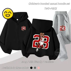 Basketball Star Jordan No. 23 Anime Men's and Women's Hoodies Zipper Set Casual Fashion Sports Pants Jacket 3-14 Years Old