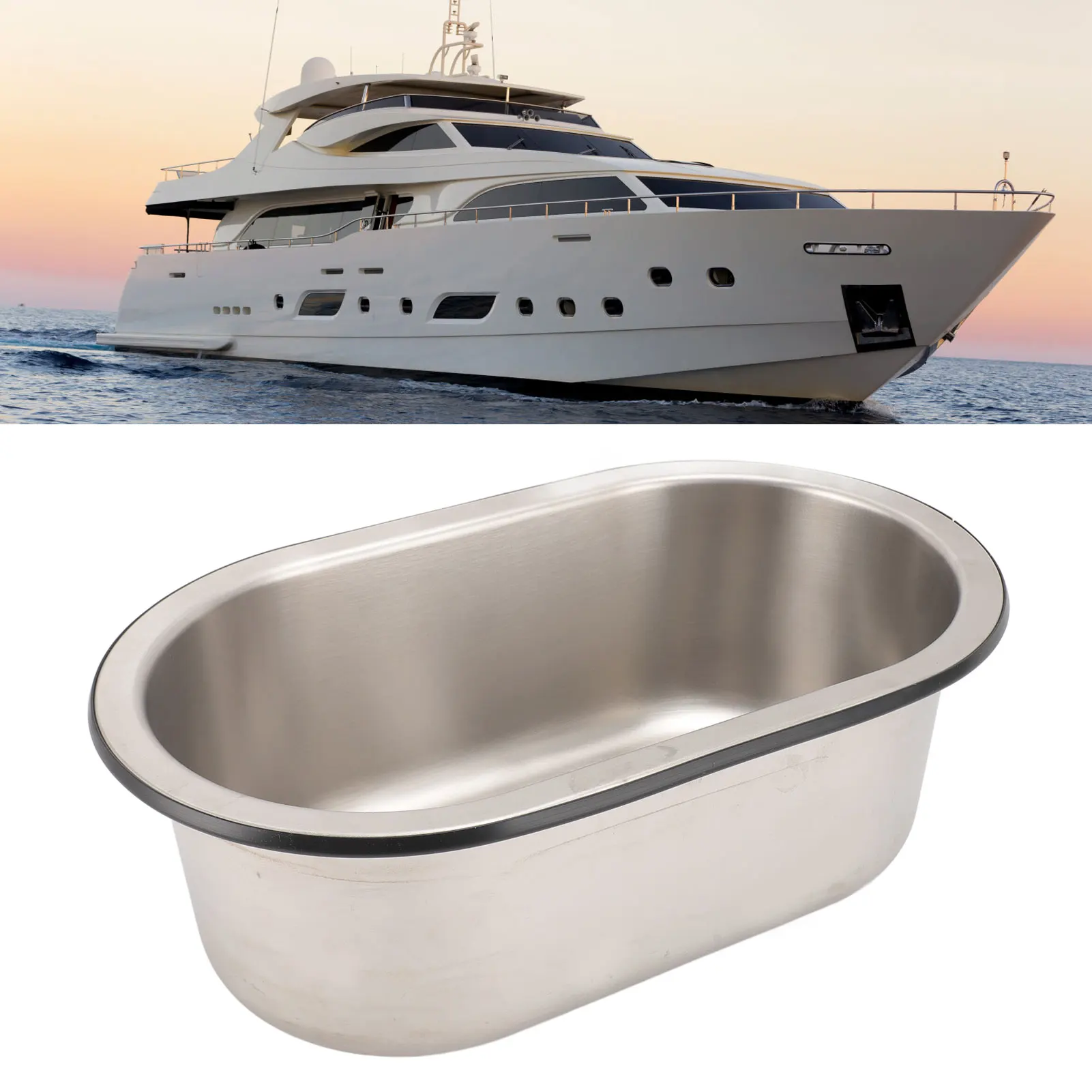 

304 Stainless Steel Bar Sink Oval Shaped Washbasin Sink with 40mm Drain Hole for Boat Caravan RV Camper 13.6×8×5.2in