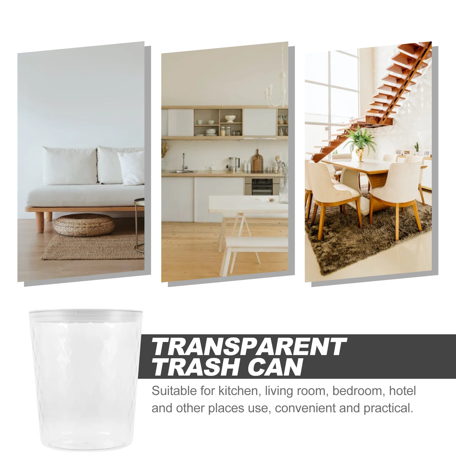 

Transparent Trash Can Large Capacity Portable for Kitchen Bathroom Office Bedroom Practical Garbage Bin Bucket