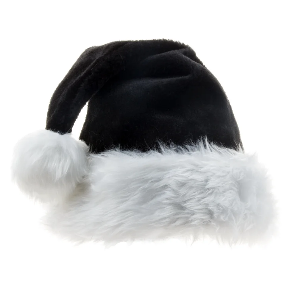 45cm Christmas Cap Adult Santa Hat Black Plush Christmas Hat Long Christmas Hat Xmas Costume Pompom Santa Claus Cap